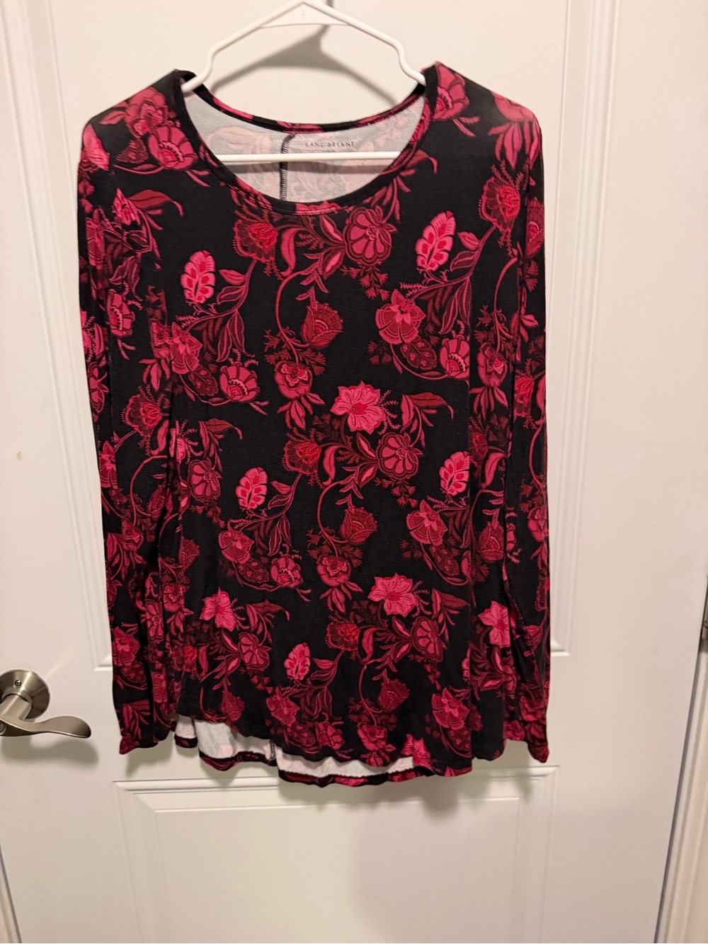 Lane Bryant Black Long-Sleeve Top with Pink Floral Print Plus